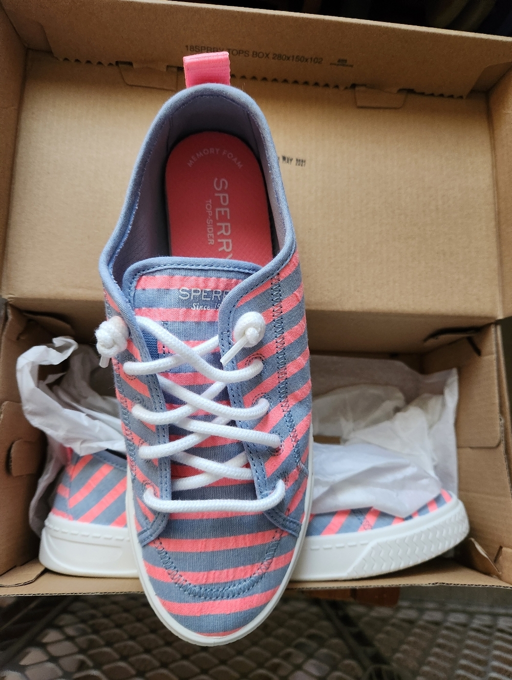 Sperry Women's Pink and Blue Striped Canvas Lace-Up Sneakers